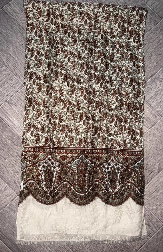 Cravate Ou Foulard Ascot Femme Ancien En Soie Brochée XIXème Siècle - Motif Multicolore, Vintage