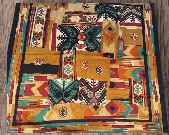 Buy Vintage C&A Retro Square Scarf Headscarf Neck Tie Black Green