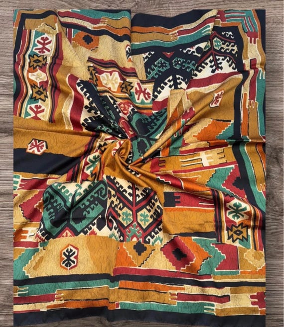 Vintage foulard carré rétro C&A foulard cravate noir vert