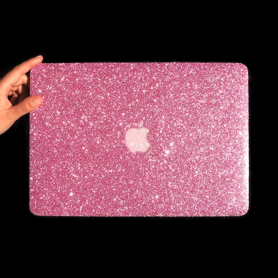 Baby Pink Glitter Laptop Case Rhinestone Diamante Initial