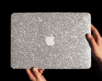 Silver Glitter Laptop Case – Custom Sparkly Protective Cover for MacBook Neo, Air & Pro