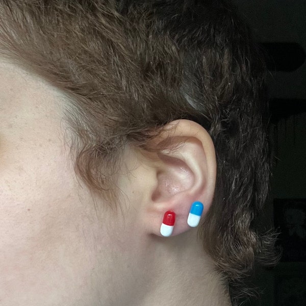 Cute Red/Blue Pill Capsule Earrings