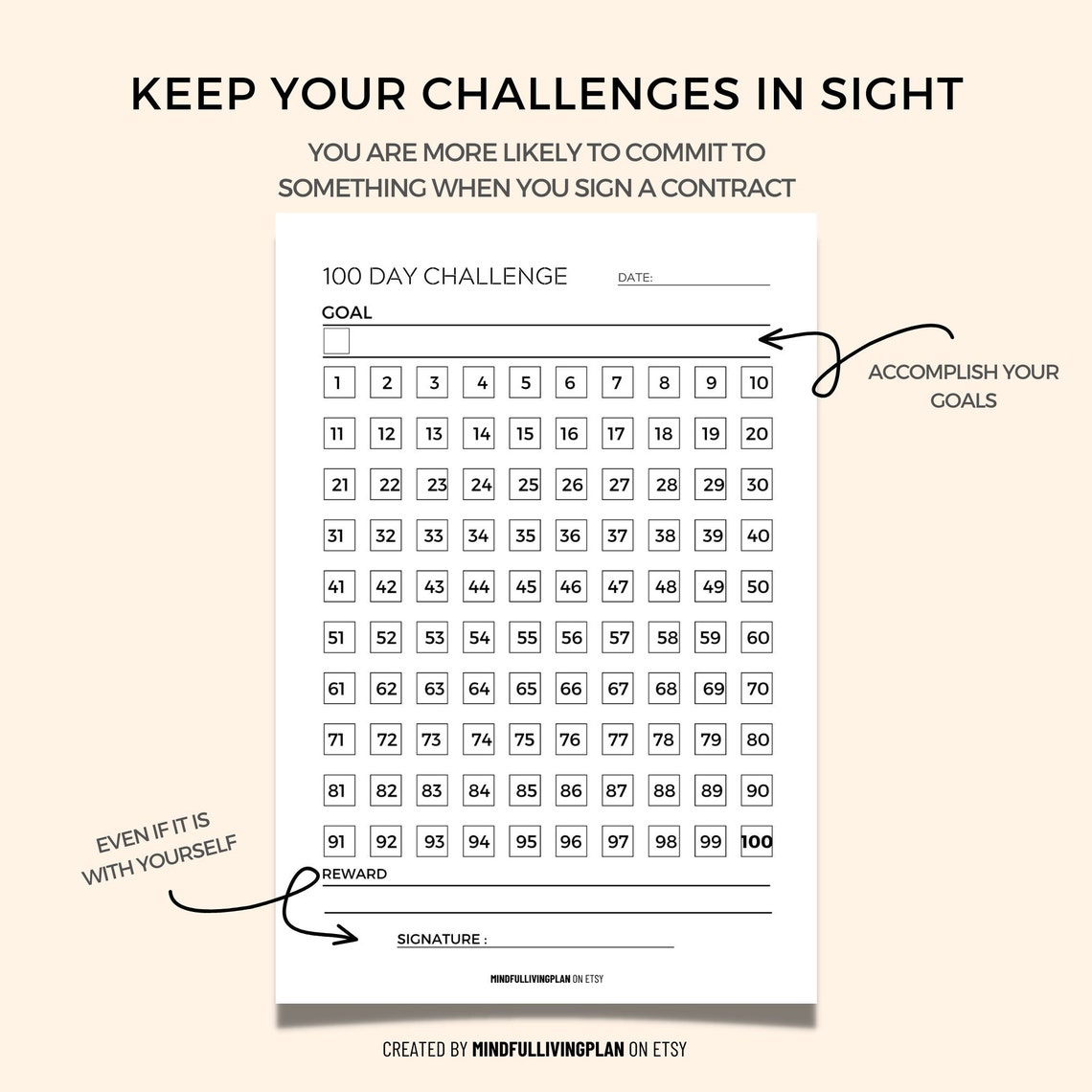 100 Day Challenge PDF Goal Tracker Challenge Planner - Etsy