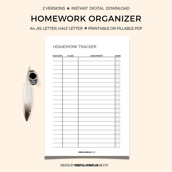 Homework Planner Printable PDF Weekly Homework Planner - Etsy