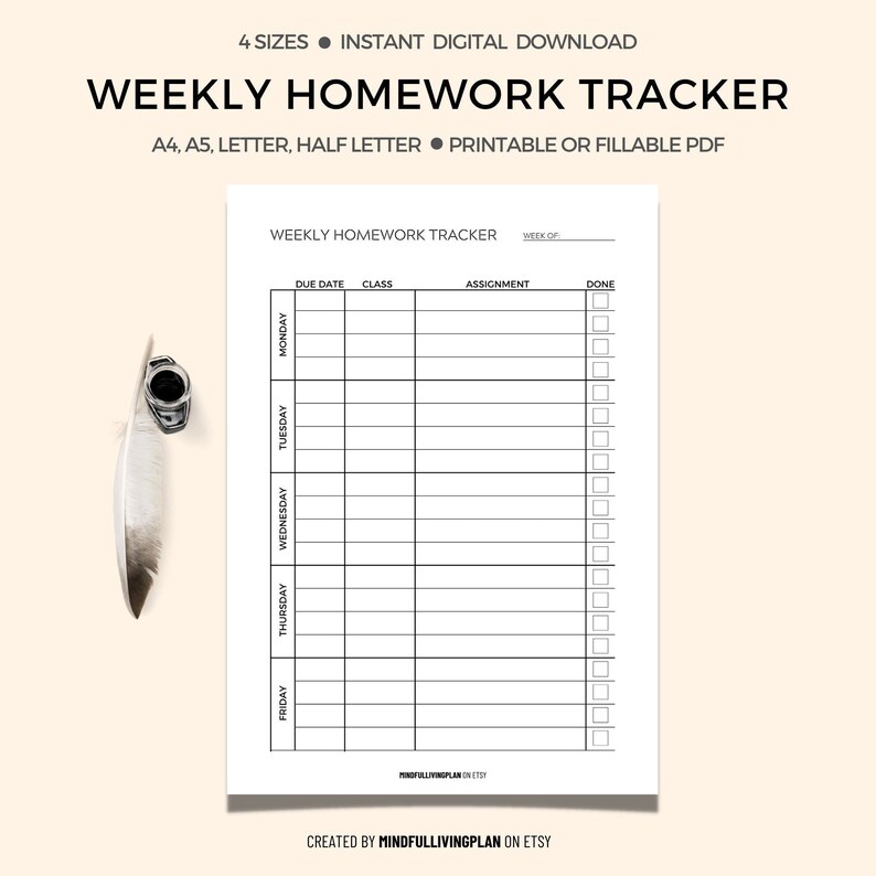 weekly homework tracker pdf