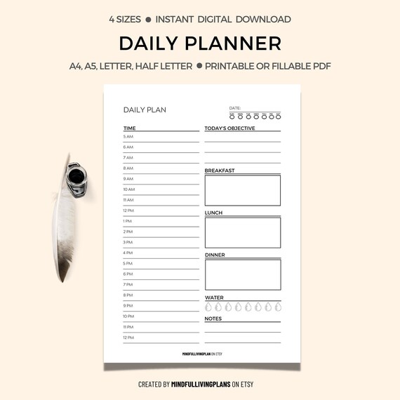 Daily Planner Printable PDF Daily to Do List Productivity - Etsy