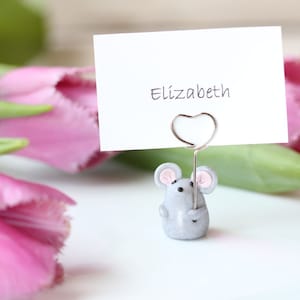 Bonito mouse estatueta personalizado aniversário feriado nome lugar titular do cartão número da mesa foto titular festa favores artesanal presente suprimentos de casamento