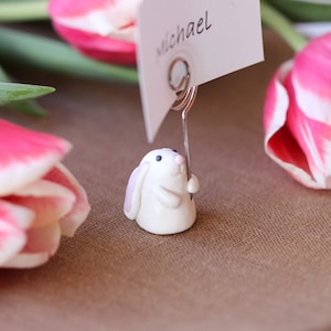 Porta-cartões em forma de coelho para jantar de páscoa, bonito, personalizado, nome do feriado, suporte para número de mesa, foto, suprimentos de casamento