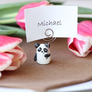 Leuke Panda Beeldje Aangepaste Verjaardag Vakantie Naam Plaats Kaart Houders Tafel nummer Foto houder Bruiloft Supplies Partij Gunsten Handgemaakte Gift