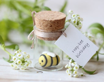 Hap-bee Birthday Wishes Glass Bottle with a Cute Little Bee Boyfriend Girlfriend Personalized Birthday Gift Beekeeper Gift Teen Gift