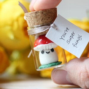 Cogumelo mágico em garrafa de vidro estatueta em miniatura fly agaric personalizado natureza inspirado presente para amante de cogumelo apreciação da amizade