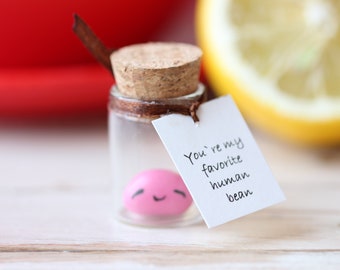 Jelly Bean Smiling Sweets in a Bottle Personalized Human Bean Keepsake Polymer Clay Realistic Handmade Bean Easter Fake Candy Party Favor
