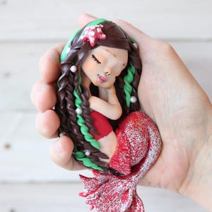 Art Doll Peridot Mermaid, Handmade Sculpture, Ooak Collectible Figurine, Birthstones Mermaids: Ruby (Jul), Peridot (Aug), Sapphire (Sep)