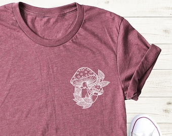 Mushroom T-Shirt, Botanical Pocket Tee, Nature Lover Gift