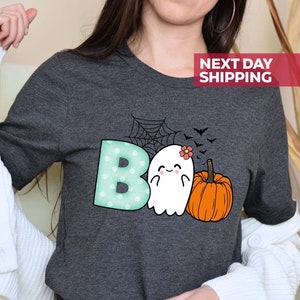 Boo Ghost Shirt, Halloween Ghost Shirt, Cute Fall Tshirt, Super Fun BOO with Ghost and Pumpkin Design, Halloween Trip Tee, Autumn Shirt