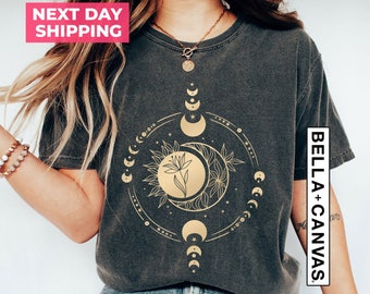 Mystic Moon And Sun Shirt, Moon Phase T-Shirt, Boho Vintage Moon Shirt, Mystical Moon Phase Shirt, Boho Moon Shirt, Celestial Moon Shirt