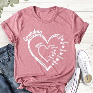Grandma Heart Shirt, Nana Shirt With Grandkids Name, Custom Grandma Shirt, Gift For Grandma, Mother&#39;s Day Shirt, Personalized Grandma Shirt