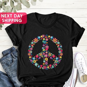 Love And Peace Shirt, Flower Hippie Shirt , Peace Sign Lover Floral Tee, Festival T Shirts, Wildflower Party Present, Botanical Gifts