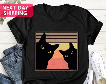 Retro Vintage Black Cats, Cat Owner Funny, 80s Style, Cat Dad Gift T-Shirt, Cat Lovers Shirt, Cat Face 70s, Pet Lover, Gift For Cat Lover