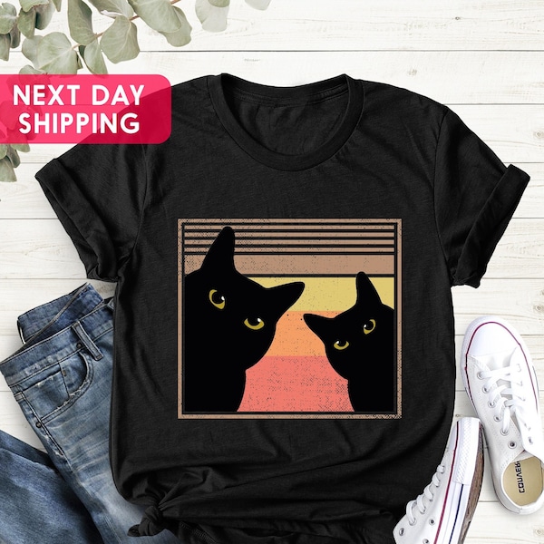 Retro Vintage Black Cats, Cat Owner Funny, 80s Style, Cat Dad Gift T-Shirt, Cat Lovers Shirt, Cat Face 70s, Pet Lover, Gift For Cat Lover