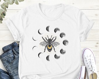 Mystical Moon Bee Shirt, Mystical Bee Shirt, Moon Phases Bee Shirt, Crescent Moon Full Moon Shirt,Moon Phases Shirt, Gift For Her, Bee Shirt