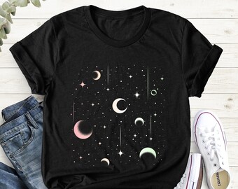 Celestial Shirt, Moon Graphic T-Shirt, Moon T-Shirts, Moon Phase Astrology Astronomy, Women Moon Gift Tee, Christmas Gift Her, Garment Dyed