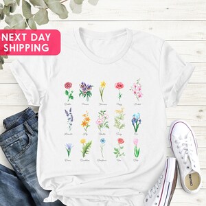 Shirt met wilde bloemen, grafische tshirt wilde bloemen dames, plantkunde bloemencadeau, trendy handgetekende bloem boho botanische grafiek T-shirt