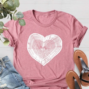 Tree Trunk Heart Shirt, Heart Wood Slice Shirt, Camping Shirt, Hiking Shirt, Nature Life Shirt, Gift For Mother, Campers Gift, Forest Shirt