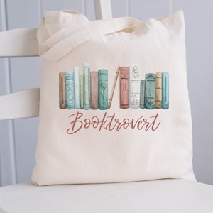 Booktrovert Tote Bag, Book Lover Tote Bag, Canvas Tote Bag for Teachers, Bookish Gifts, Librarian Tote Bag, Reading Teacher Shopping Bag