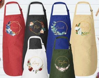 Custom Bakery Apron, Personalized Aprons For Women, Customized Floral Apron, Custom Flower Apron, Apron With Pocket, Women Kitchen Apron