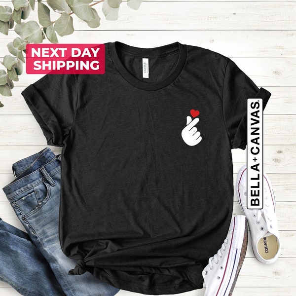 Korean Finger Heart Shirt, Korean Finger Love Symbol T-shirt, Cute K-Pop Tee, Korean Gift, Finger Heart Tee, Love Shirt, Heart Shirt