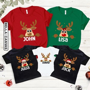 Aangepast kerstshirt familie rendier, gepersonaliseerd kerstshirt familie, aangepast familienaam T-shirt, grappig kerst-T-shirt, kerstcadeau