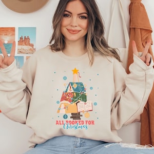 Christmas Book Tree Sweatshirt, All Booked For Christmas Shirt, Gift for Librarian, Bookworm Christmas Sweater,Book Lovers Christmas Sweater