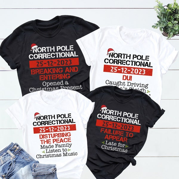 Matching Family Christmas Pajama Shirts, North Pole Correctional, Funny Group Christmas Pajamas, Custom Christmas Tees, Matching Family Tees