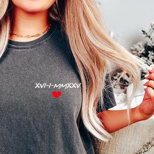 Custom Anniversary Date Shirt, Personalized Roman Numeral T-shirt, Comfort Colors®, Matching Couples Outfit, Honeymoon Shirt, Wedding Tee