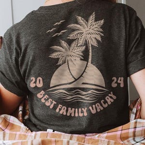 Personalized Matching Group Vacation TShirt, Family Beach Shirts, Girls Trip, Tropical Island Bach Retro Groovy Oversize, Front and Back Tee