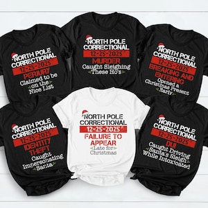 Benutzerdefinierte Nordpol Korrektur Weihnachten 2025 Shirt, Bail Denied 12-25-2025 Hemden, Nordpol Weihnachten Passende Familie Tshirt, lustige T-Shirts