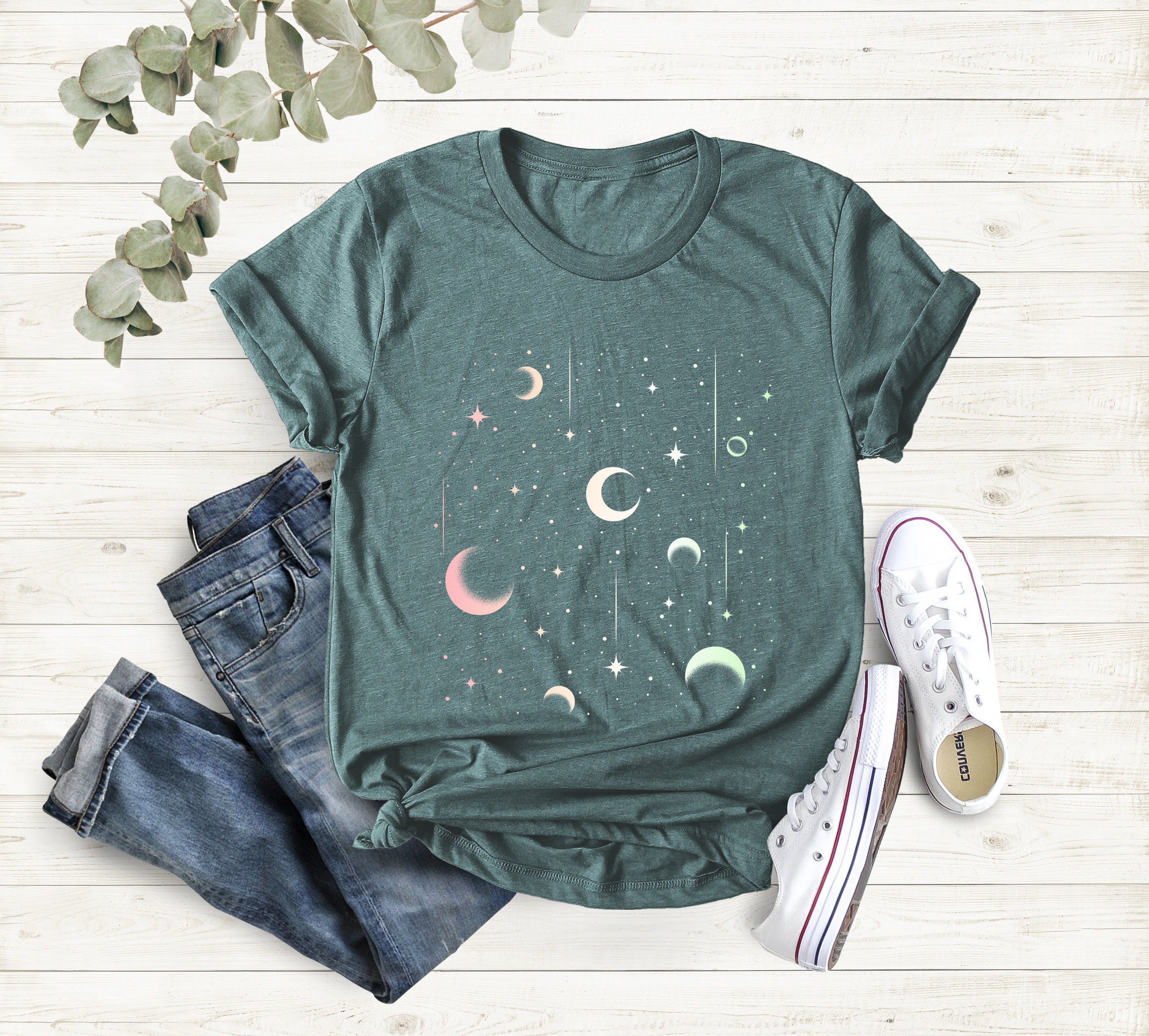 T-shirt Unisex à Manches Courtes - Imprimé étoiles, Lune, Espace - Bella + Canvas 3001 - Neuf Avec étiquettes