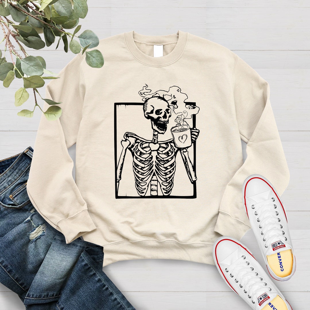 Hot Coffee Skeleton Sweatshirt, Skeletons Halloween Sweatshirt