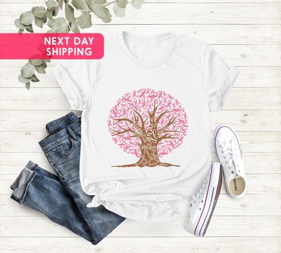 Bourund Breast Cancer Awareness T-Shirt For Women - Pink Ribbon Tree Design, Short Sleeve Support Top