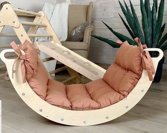 ¡MEJOR OFERTA! Arco de escalada con almohada, juego de triángulo de escalada, juego de escalador Montessori, Kletterdreieck, Kletterbogen mit kissen, patio de juegos interior