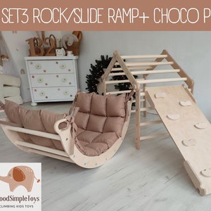 READY TO SHIP Climbing Triangle, Climbing Arch and Ramp, Montessori Climbing Set with Pillow, Kletterdreieck, Kletterbogen Arche montessori SET3(ROCK R)+PILLOW