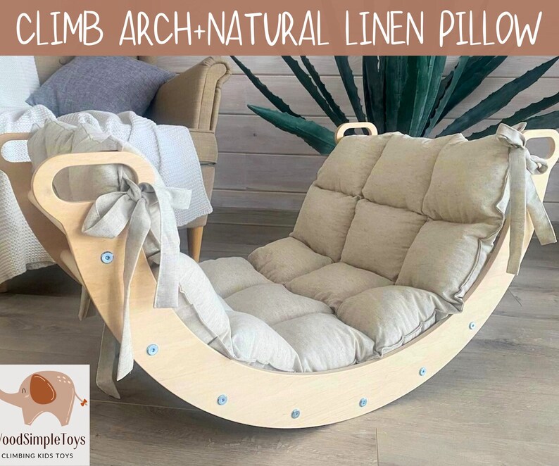 Conjunto Montessori de 3: Triángulo plegableArco de escaladaRampaAlmohada, Klimboog kussen, Klimdriehoek, Triángulo de escalada con rampa, Gimnasio de madera Dreieck ARCH+PILLOW