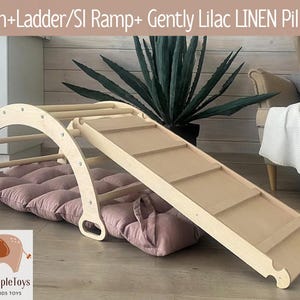 Montessori Climbing Arch Set with Ramp & Pillow - Natural Wood