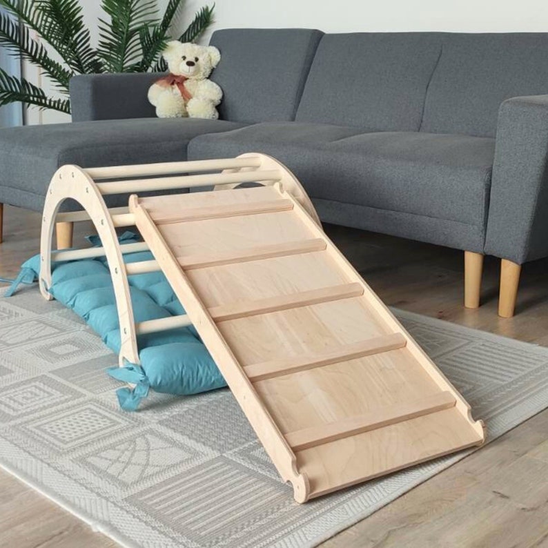 Montessori Set of 3: Foldable TriangleClimbing ArchRampPillow, Klimboog kussen, Klimdriehoek, Climb Triangle with Ramp, Wood Gym Dreieck ARCH+LADDER R+PILLOW