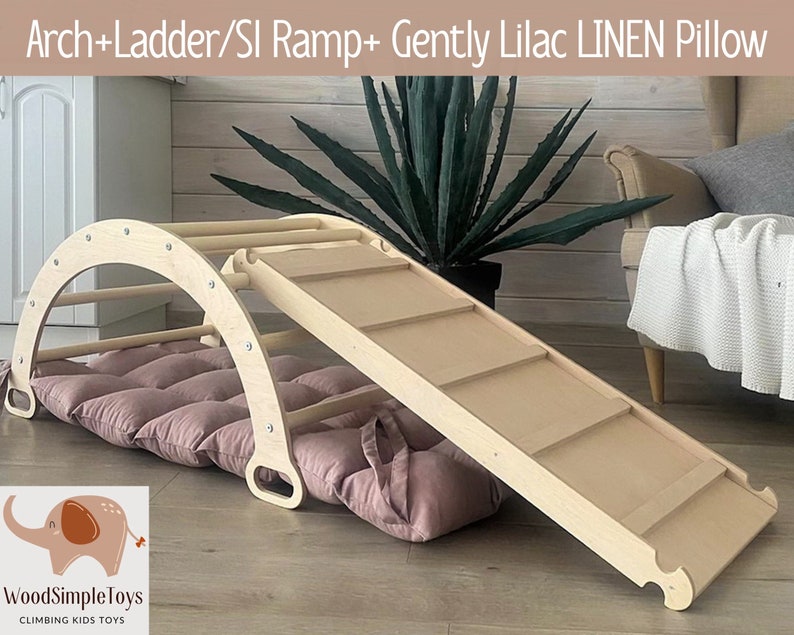 Arco de escalada con almohada, juego de escalada, rampa para niños pequeños y marco de escalada triangular Montessori para bebé, kletterdreieck kletterbogen mit kissen ARCH+LADDER RAMP