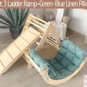 Montessori Climbing Set: Foldable Climb Triangle with Ramp Arch & Linen Pillow