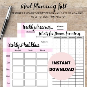 Wekelijkse maaltijdplanningskit | boodschappenlijstje | inventarislijst | digitale download | afdrukbare PDF | maaltijdbereiding | minimalistisch | organisatie