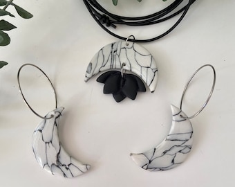 Half Moon set / Earrings and polymer clay necklace