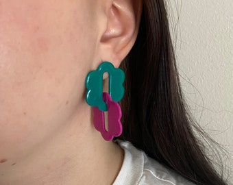 Double Flower Earrings / Handmade / Polymer Clay